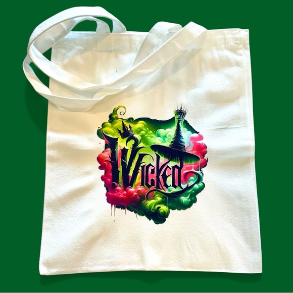 Alaska wild Rose designs Handbags - Wicked Graphic Cream & Colorful Canvas Tote Bag Handmade.